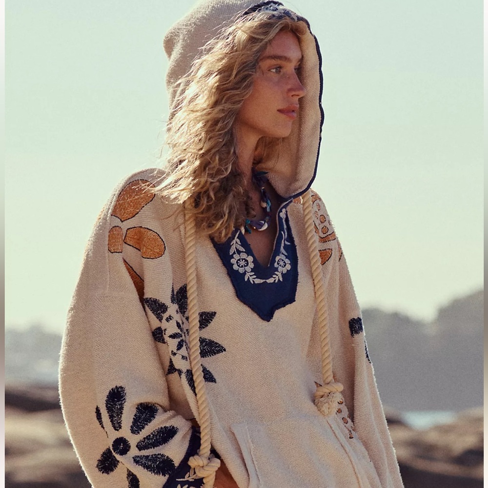 Free People Shoreline Cotton Terry Hooded Pullover Swearshirt. New without tags - Picture 7 of 16